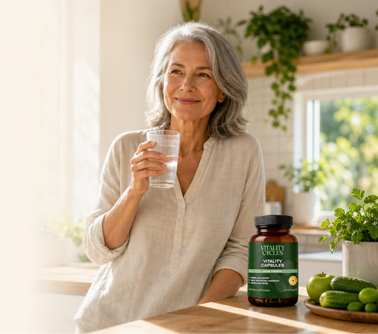 woman drinking water before taking vitality cycles