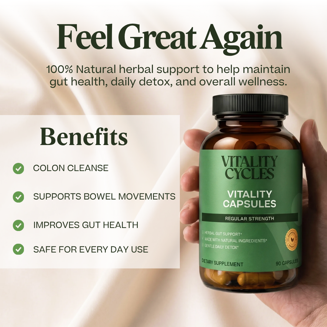 Regular Strength Vitality Capsules- Natural Gentle Colon Cleanse for Daily Use
